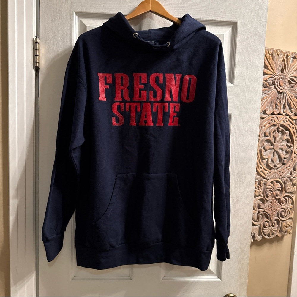 NWT Men’s Fresno State Pullover Hoodie Navy Blue, Red Letter Super Soft Size XL